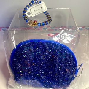 CHLOE ACCESSORY HELLO KITTY STRETCH BRACELET BLUE PURSE SET NEW